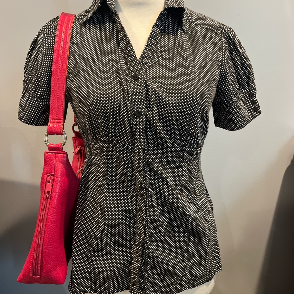 Gray Puff Sleeve Button Down Blouse